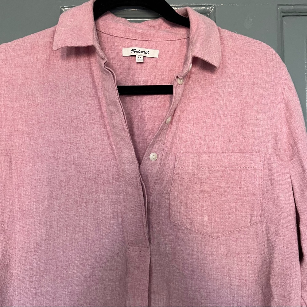 Madewell Flannel Pink Button Up With Button Back … - image 3